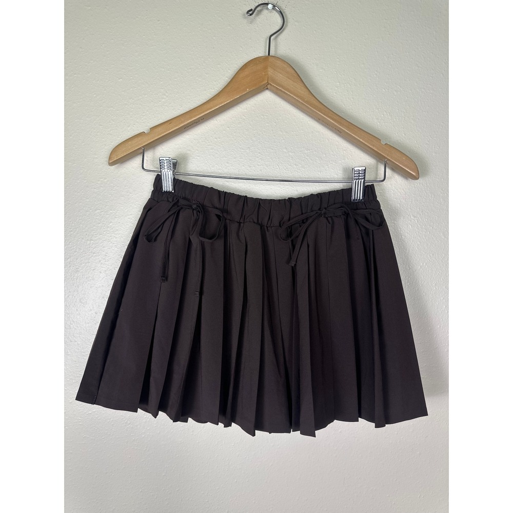 AERIE Offline Tennis Dark Academia Women S Brown Bow Pleated Athletic Mini Skort - Picture 3 of 5